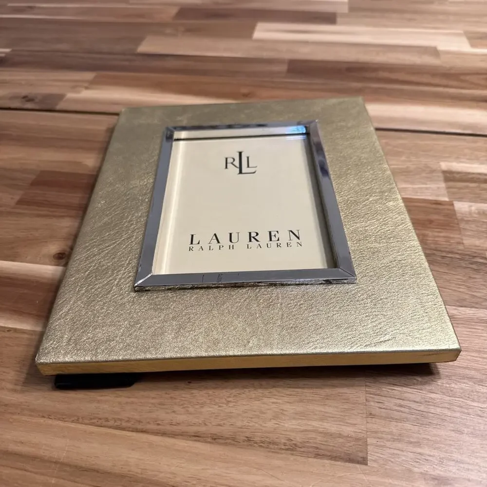Vintage Ralph Lauren Mayfield Gold Leather Picture Frame 5x7 Silverplate